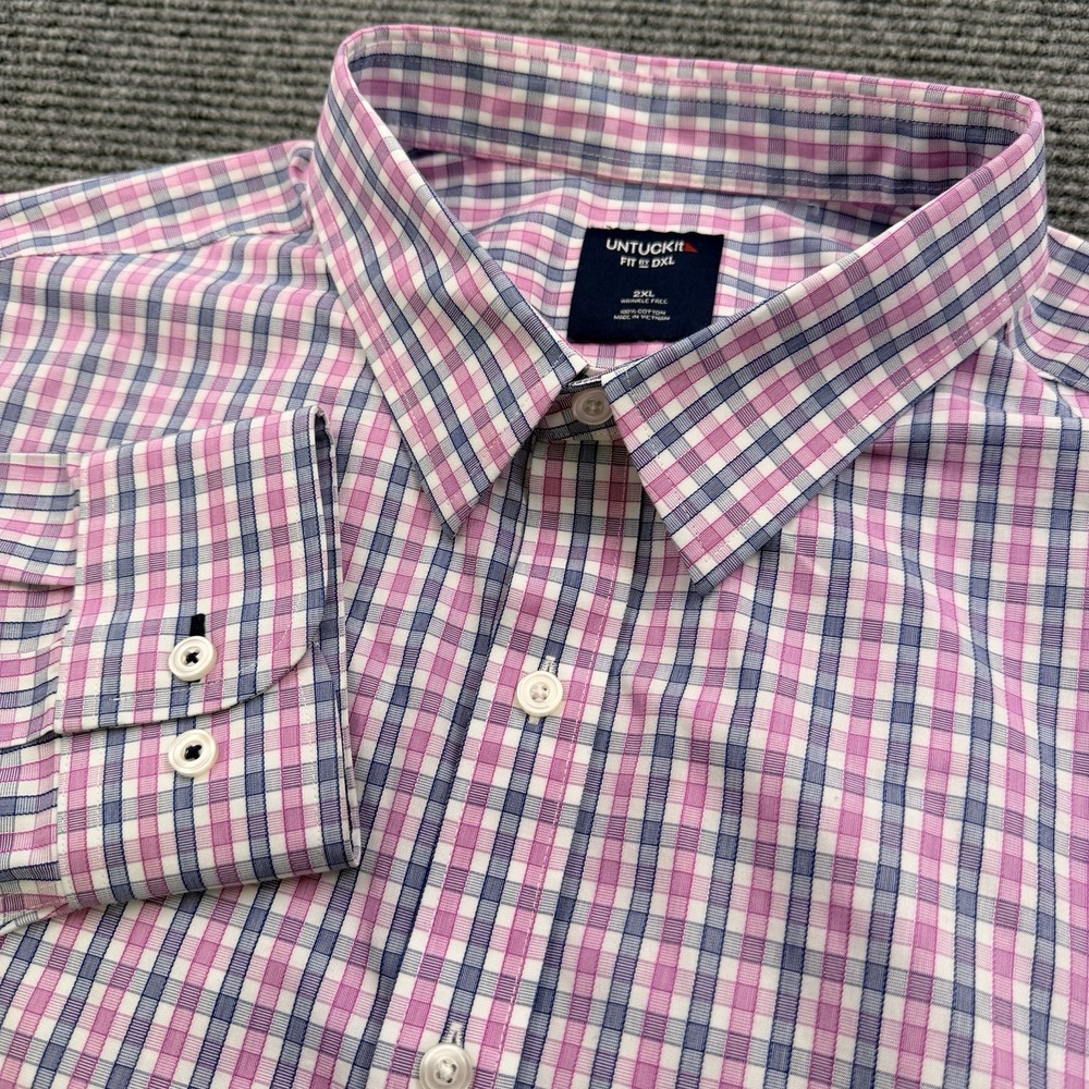 UNTUCKit Fit By DXL Wrinkle Free Shirt Men's 2XL Long‎ Sleeve Button Up Check
